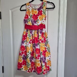 American Princess Colorful Floral Dress with Red Sash